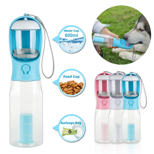 Portable Cat Dog Water Bottle Food Feeder Drinker Poop Dispenser 3 In 1 Leak-proof Multifunctional Dog Water Bottle Pet Products Purrfect Pawz