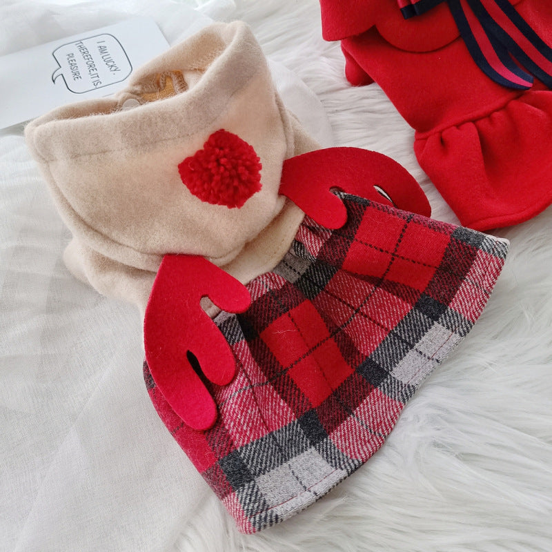 Warm Clothes For Dogs And Cats Red Check Elk Skirt Purrfect Pawz