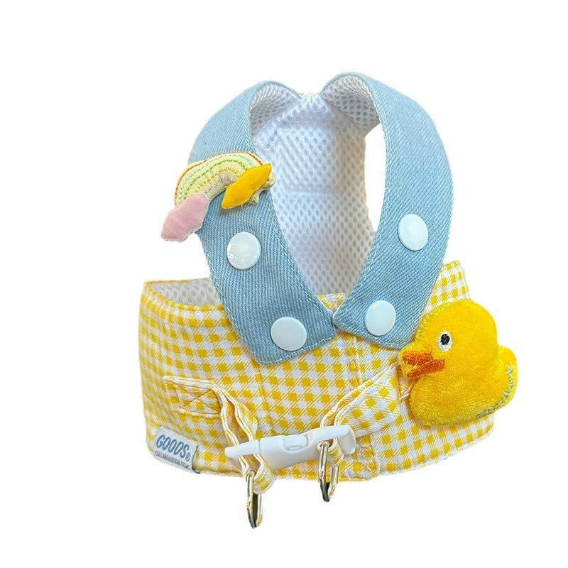 Spring Summer Pet Wire Rope Pulling Rope Cute Hat Three Piece Cat Clothes Outgoing Pulling Set Dog Harness And Leash Set Purrfect Pawz