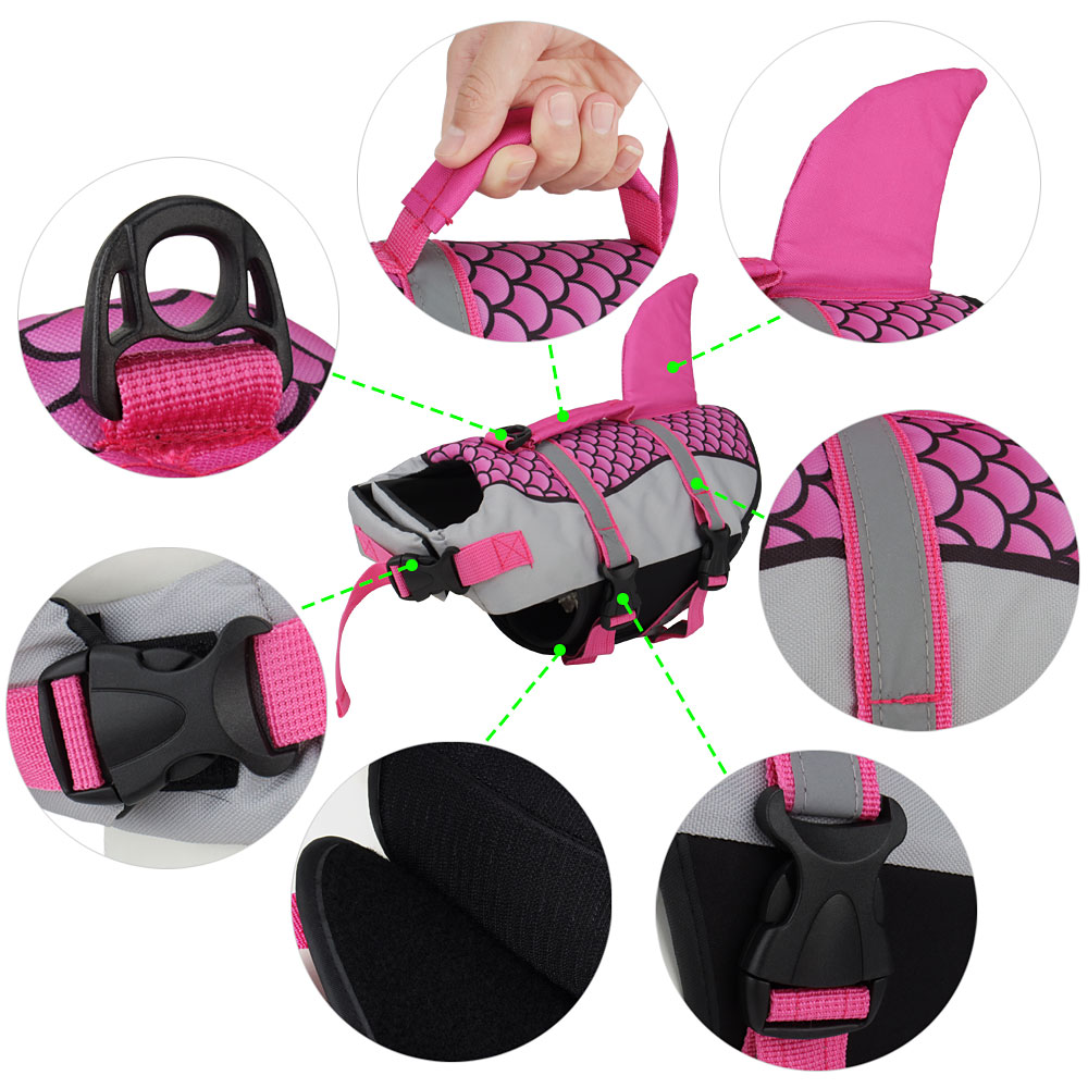 Swim Pet Dog Life Jacket Vest Clothes Life Vest Collar Harness Pets Swimming Summer Swimwear Scales Shark Pet Products Purrfect Pawz