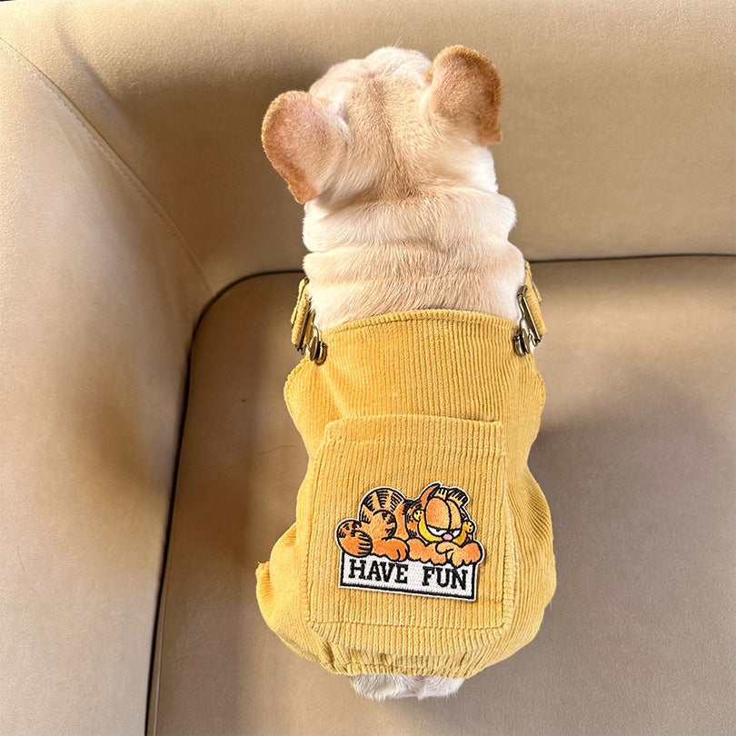 Corduroy Jumpsuit Adjustable Three-dimensional Pocket Cat Dog Clothes Purrfect Pawz