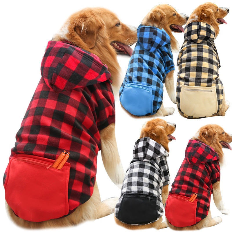 Plaid Zipper Pocket Dog Cat Pet Clothes Sweater null