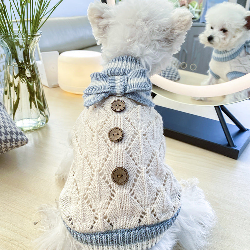 Bowknot Dog Clothes Cat Costume Hollow Knit Dog Sweater Purrfect Pawz