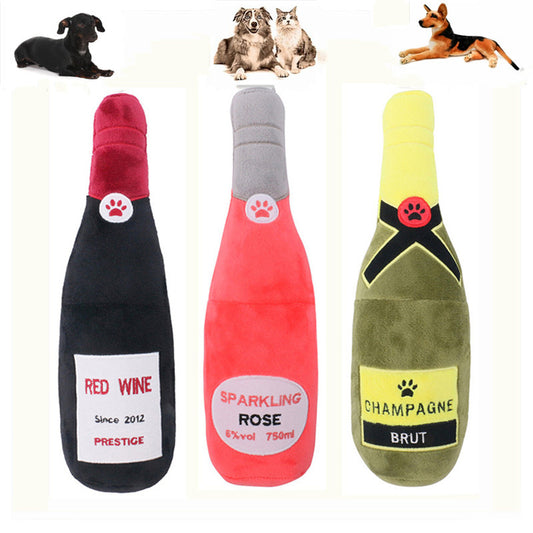 Pet Cats And Dogs Vocal Toys Plush Wine Bottle Chewing Teeth Stick Donut Small Purrfect Pawz